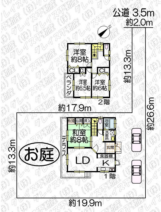 豊明市国道1号線南側 構造:木造土地面積:291.13平米 ( 88.06坪 ) 建物面積:108.47平米 ( 32.81坪 )
