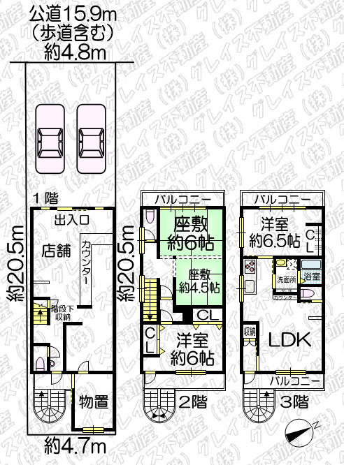 豊明市国道1号線北側 構造:鉄骨造陸屋根3階建土地面積:98平米 ( 29.64坪 ) 建物面積:122.31平米 ( 36.99坪 )