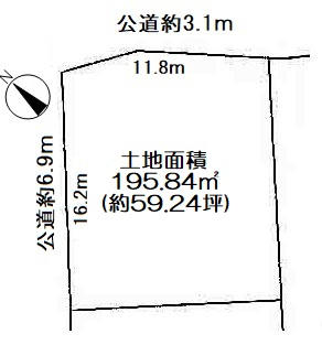 豊明市国道1号線南側 土地面積:195.84平米 ( 59.24坪 )