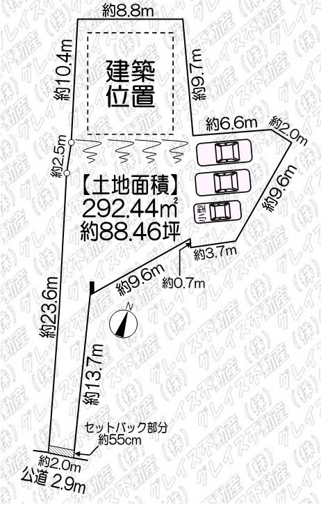 豊明市国道1号線南側 土地面積:292.44平米 ( 88.46坪 )